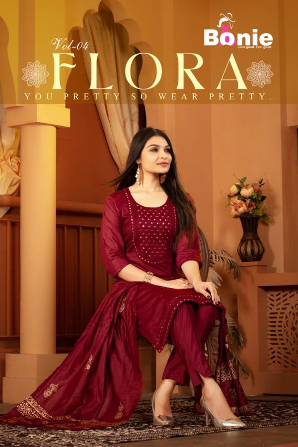 Bonie Flora 4 Stylish Kurti With Bottom Dupatta Collection